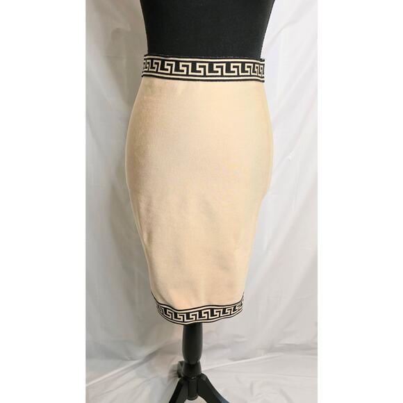 WOW Couture Bandage Skirt Women's M Tan & Black Midi Elegant Party Business NWT - Picture 1 of 5